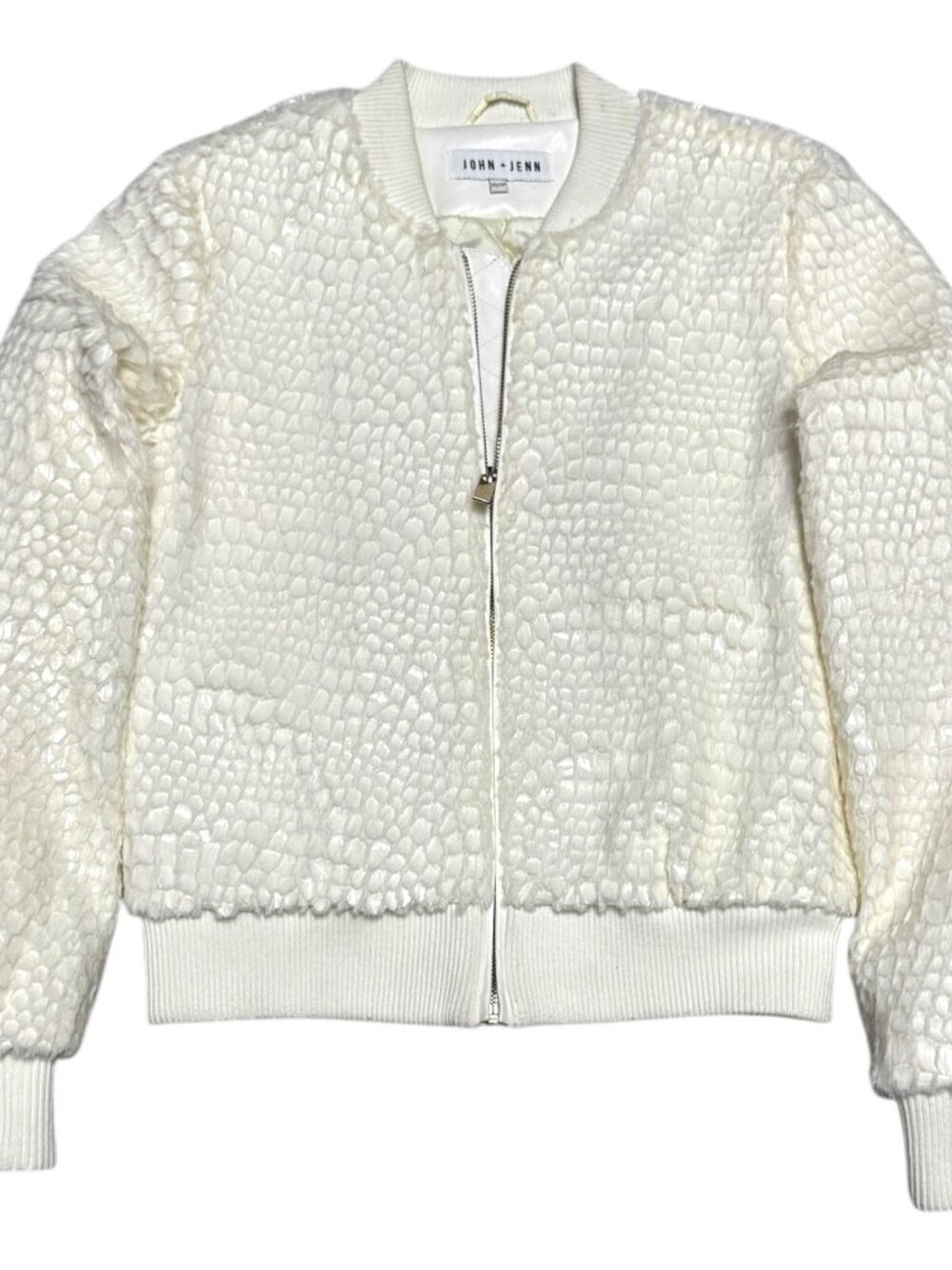 JOHN + JENN Faux Fur Scaled Luxury Designer Bomber Jacket Womens XS
